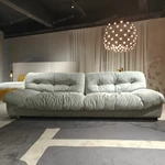 Cloud-Enveloped Lazy Straight Sofa with Handcrafted Button Tufting & Premium Matte Leather Upholstery